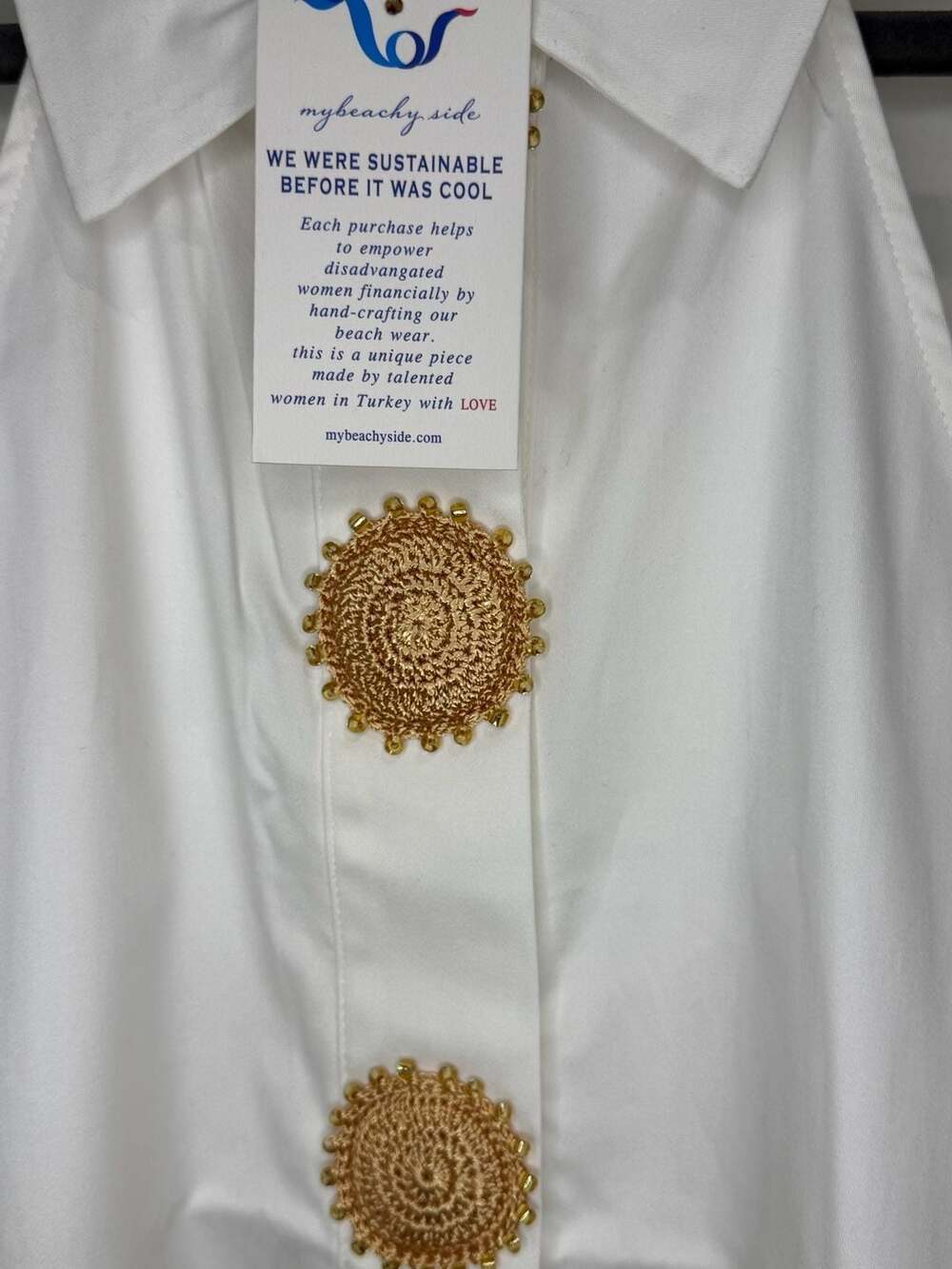 My Beachy Side White Halter Mini Dress with Crochet Buttons Size S - Picture 5 of 11